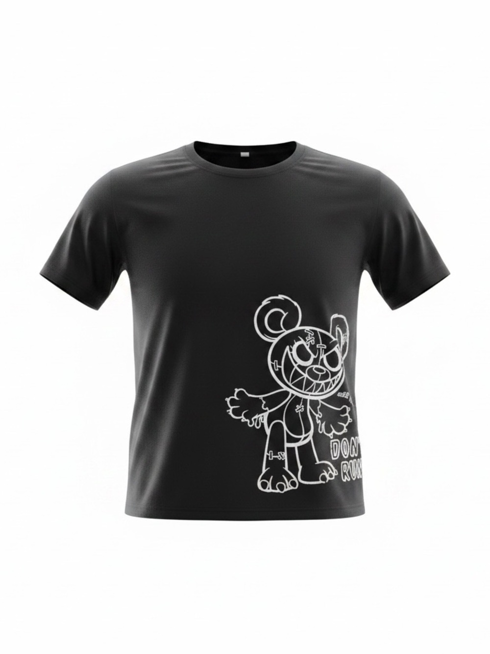 SHEIN Black Creepy Bear‎ "Don't Run" Graphic T-Shirt Unisex Adult Size L